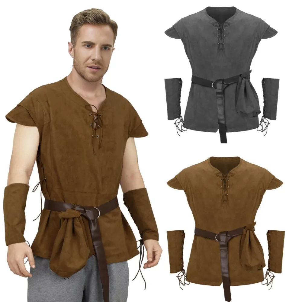 Men'S Viking Accessories - Camisa túnica medieval con cordones para